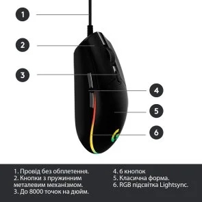 Фото: Миша Logitech G102 Lightsync Black (910-005823) № 7 | KTC