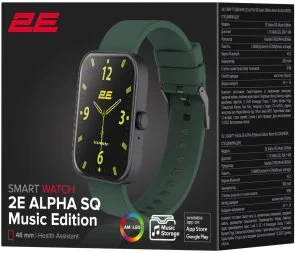 Фото: Смарт годинник 2E Alpha SQ Music Edition 46mm Black/Green (2E-CWW40BKGN) № 5 | KTC