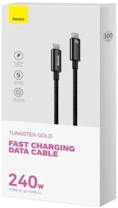 Фото: Кабель Baseus Tungsten Gold 240W Type-C / Type-C 3m Black (CAWJ040201) № 5 | KTC