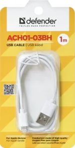 Фото: Кабель Defender ACH01-03BH AM / Lightning 1m White (87479) № 3 | KTC