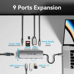 Фото: USB-хаб Vention 9in1 100W Silver (TQMHB) № 3 | KTC