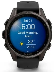Фото: Смарт годинник Garmin fenix 8 - 43 mm AMOLED Sapphire Carbon Gray DLC Titanium with Black/Pebble Gray Silicone Band (010-02903-21) № 5 | KTC