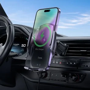 Фото: Кріплення для мобільного телефону Hoco CA202 Plus Enlightener Infrared Induction Wireless Charging Car Holder air outlet Black Metal Gray (6942007623469) № 9 | KTC