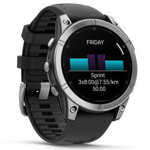 Смарт годинник Garmin Fenix E - 47 mm AMOLED Stainless Steel with Black Silicone Band (010-03025-00)