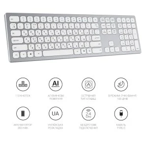 Фото: Клавіатура OfficePro SK1550 Wireless White (SK1550W) № 8 | KTC