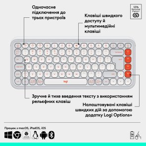 Клавіатура компактна Logitech Pop Icon Keys Wireless Off White/Orange (920-013072)