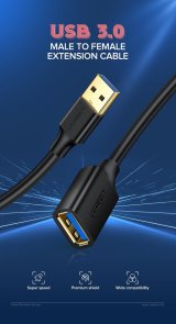 Кабель USB (AM/AF) 3м, Ugreen US129, Black