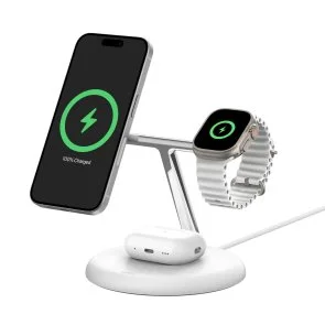 Фото: Бездротова зарядна станція Belkin BoostCharge Pro 3in1 Qi2 15W White (WIZ023VFWH) № 2 | KTC
