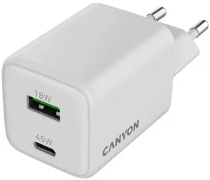 Фото: Зарядний пристрій Canyon CU45AC GaN 45W White (CNS-CUW45AC) № 2 | KTC