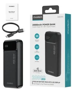 Фото: Батарея універсальна Choetech B729 20000mAh 22.5W Black № 3 | KTC