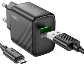 Фото: Зарядний пристрій Hoco CS21A Rich 18W Black with AM/MicroUSB (6942007609890) № 4 | KTC