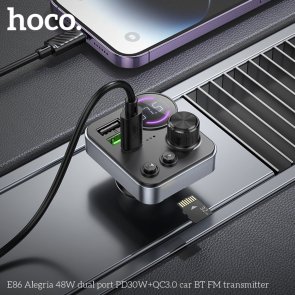 FM-Трансмітер + АЗП Hoco E86 Alegria 48W Black (6942007646956)