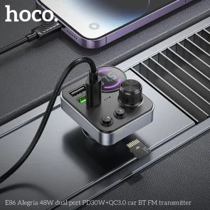 Фото: FM-Трансмітер + АЗП Hoco E86 Alegria 48W Black (6942007646956) № 6 | KTC