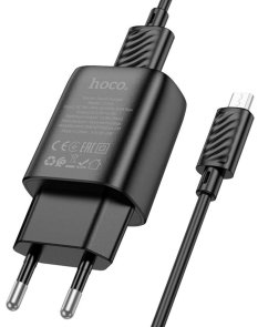 Зарядний пристрій Hoco C134A 2.4A Black with AM / MicroB (6942007621335)