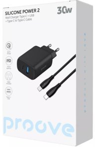 Зарядний пристрій Proove Silicone Power 2 30W Black with Type-C / Type-C (632470001)