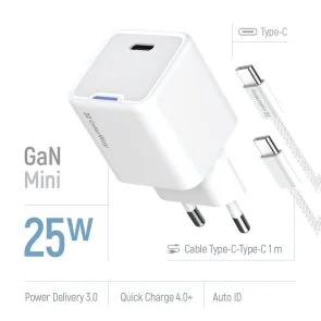 Фото: Зарядний пристрій ColorWay GaN Mini 25W White with Type-C/Type-C (CW-CHS052PDC-WT) № 8 | KTC