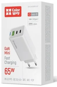 Фото: Зарядний пристрій ColorWay GaN Mini 65W White (CW-CHS058PD-WT) № 6 | KTC