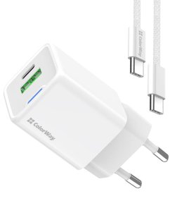  Зарядний пристрій ColorWay GaN Mini 30W White with Type-C / Type-C (CW-CHS053PDC-WT)
