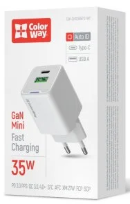 Фото: Зарядний пристрій ColorWay GaN Mini QC PD 35W White (CW-CHS055PD-WT) № 6 | KTC