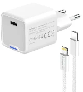 Фото: Зарядний пристрій ColorWay GaN Mini 20W White with Type-C/Lightning (CW-CHS059PDL-WT) № 6 | KTC