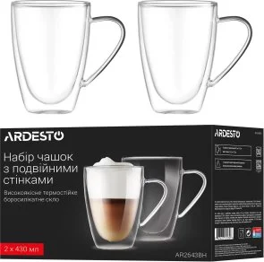 Фото: Набір чашок Ardesto 430ml 2pcs Clear (AR2643BH) № 5 | KTC