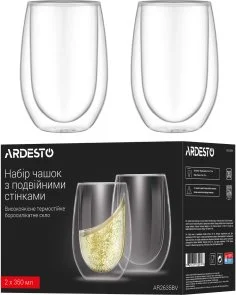 Фото: Набір чашок Ardesto 350ml 2pcs Clear (AR2635BV) № 5 | KTC