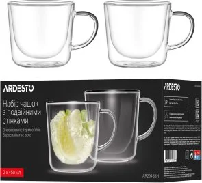 Фото: Набір чашок Ardesto 450ml 2pcs Clear (AR2645BH) № 5 | KTC
