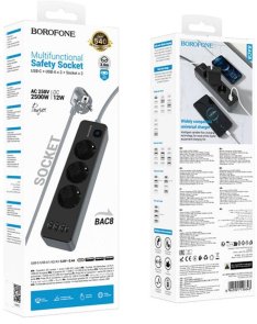 Мережевий фільтр BOROFONE BAC8 Power 4xUSB 3/3m Black (6941991116643)