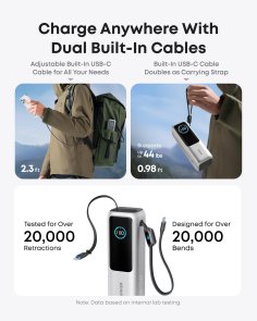 Батарея універсальна Anker 25000mAh 165W Built-In Double USB-C Cables Silvery (A1695H41)