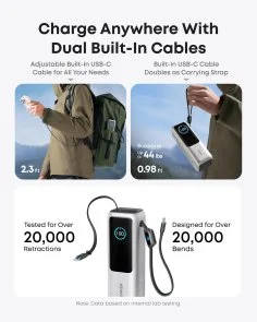 Фото: Батарея універсальна Anker 25000mAh 165W Built-In Double USB-C Cables Silvery (A1695H41) № 3 | KTC