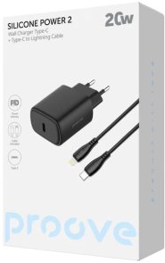 Зарядний пристрій Proove Silicone Power 2 20W Black with Type-C / Lightning (WCSP22010001)