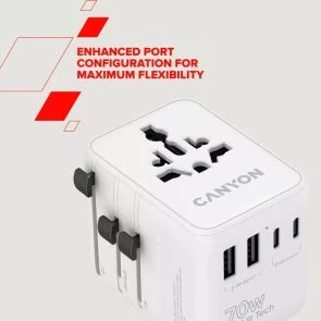 Фото: Зарядний пристрій Canyon Travel Adapter OnTour 20 GaN 70W White (CNS-TA70W1006W) № 6 | KTC