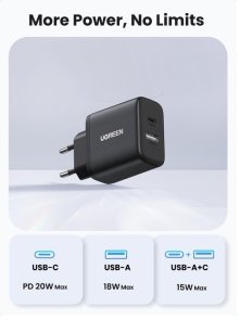 Зарядний пристрій UGREEN X227 QC3.0 PD 20W Black (45302)