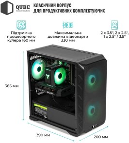 Корпус QUBE Flow Black with window (FLOW_FBNU3)
