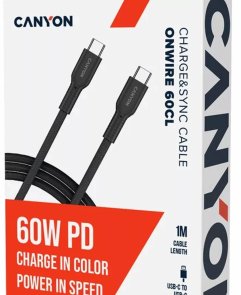 Кабель Canyon OnWire 60CL 60W Type-C / Type-C 1m Black (CND-CCAP60AB10B)