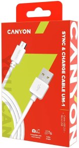 Кабель USB (AM/MicroB) 1м, Canyon UM-1, 1A, White