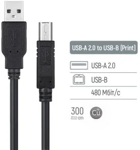 Фото: Кабель ColorWay Print Cable AM / BM 3m Black (CW-CBUB073-BK) № 7 | KTC