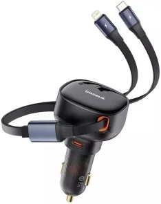 Фото: Автомобільний зарядний пристрій Baseus Enjoyment Pro Car Charger Type-C 60W with Retractable Cable USB-C/Lightning Black (C00057802111-00) № 5 | KTC