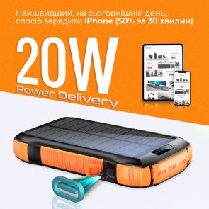 Батарея універсальна 20000mAh з вбудованою сонячною батареєю Promate solartank-20pdqi.black