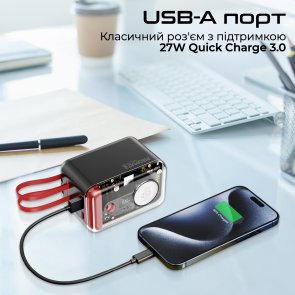Акумулятор електричний 20000mAh із вбудованими розємами USB-C та Lightning Promate mavrix-20.black