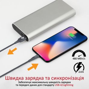 Кабель Promate NerveLink-i 2.4A AM / Lightning 1.2 Grey (6959144042947)