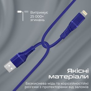 Кабель Promate PowerLine-Ai120 2.4A AM / Lightning1.2m Blue (6959144060750)