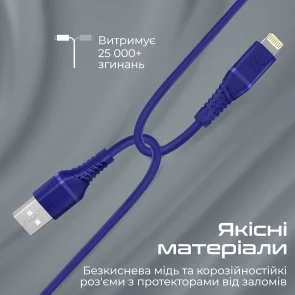 Фото: Кабель Promate PowerLine-Ai120 2.4A AM / Lightning1.2m Blue (6959144060750) № 7 | KTC