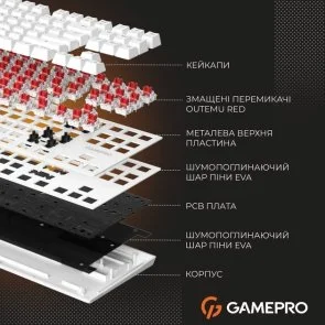 Фото: Клавіатура GamePro Genesis Joker MK124W Red Switches USB White № 15 | KTC