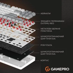 Фото: Клавіатура GamePro Genesis Metallic MK110W Red Switches White № 13 | KTC
