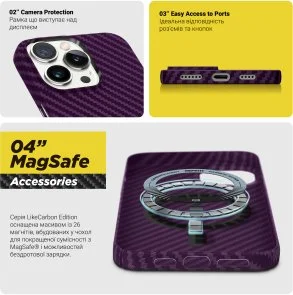 Фото: Чохол ArmorStandart for Apple iPhone 14 Pro - LikeCarbon MagCase Purple (ARM69204) № 3 | KTC