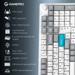 Фото: Клавіатура GamePro Asgard Drakkar MK305WH WL/BT/USB White № 20 | KTC