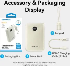 Фото: Батарея універсальна Vention FKAN0-C 10000mAh 22.5W with Built-in USB-C Cable Beige № 13 | KTC