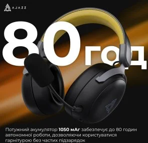 Фото: Гарнітура Ajazz AHM08 Max WL/BT Black/Grey/Yellow (AHM08-MAX-BGY) № 10 | KTC