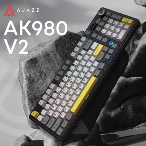 Клавіатура, Ajazz AK870 V2 Maillard Switch ENG/UKR WL/BT/USB, Black/Grey/Yellow ( Gaming )